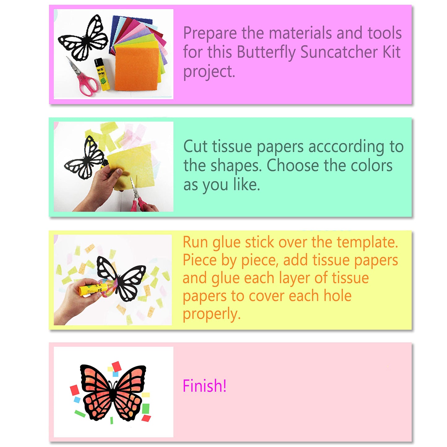 VHALE Suncatchers Craft 3 Sets (9 Cutouts) w Tissue Papers Stained Glass Effect Paper Sun Catcher Kit, Window Art, Classroom Cra