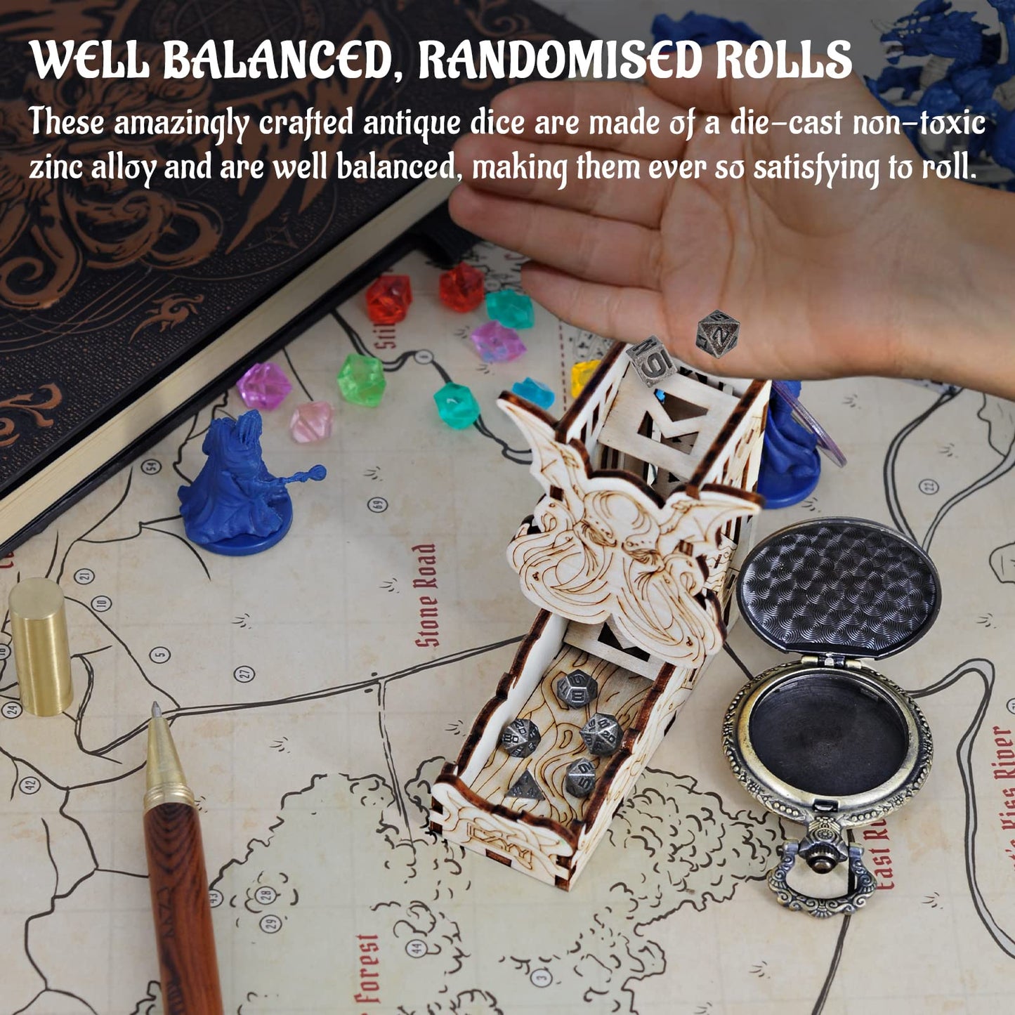DND 6mm Micro Polyhedral Dice Set with Pocket Watch Shell Case Perfect for Dungeons and Dragons, Tabletop RPG and Cards Board Ga