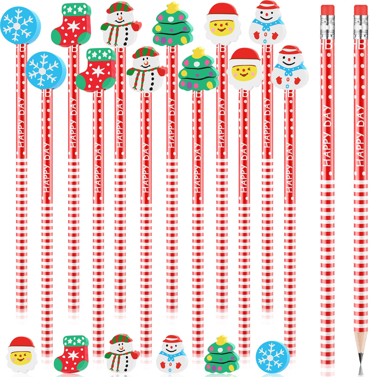 Crtiin 60Pcs Christmas Pencils Bulk Eraser Toppers Wooden Cute Pens Bulk School Supplies And ChildrenS Reward Gifts For Kids St