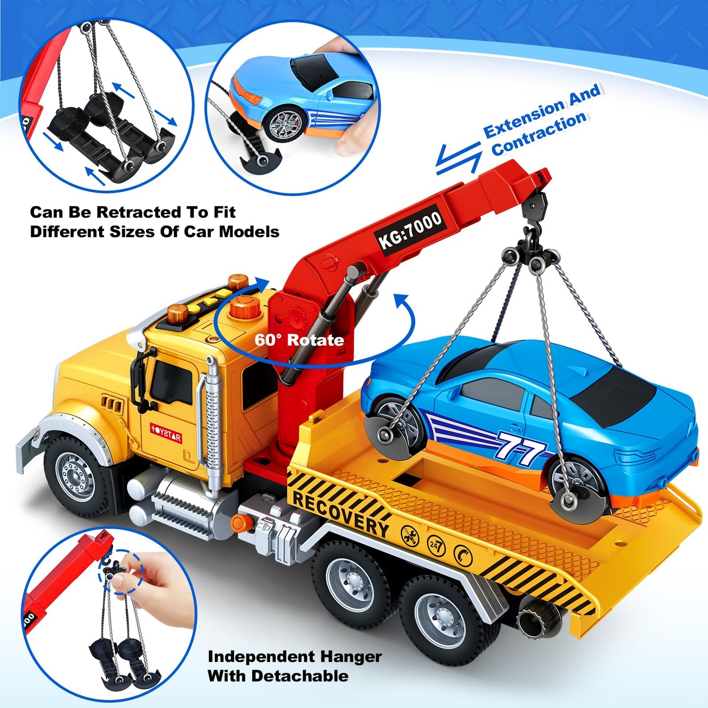 SpringFlower 15'' Large Tow Truck Toy, Toy for 3 4 5 6 Years Old Boy Toddlers, Truck Vehicle Toy with Racing Car, Traffic Signs,
