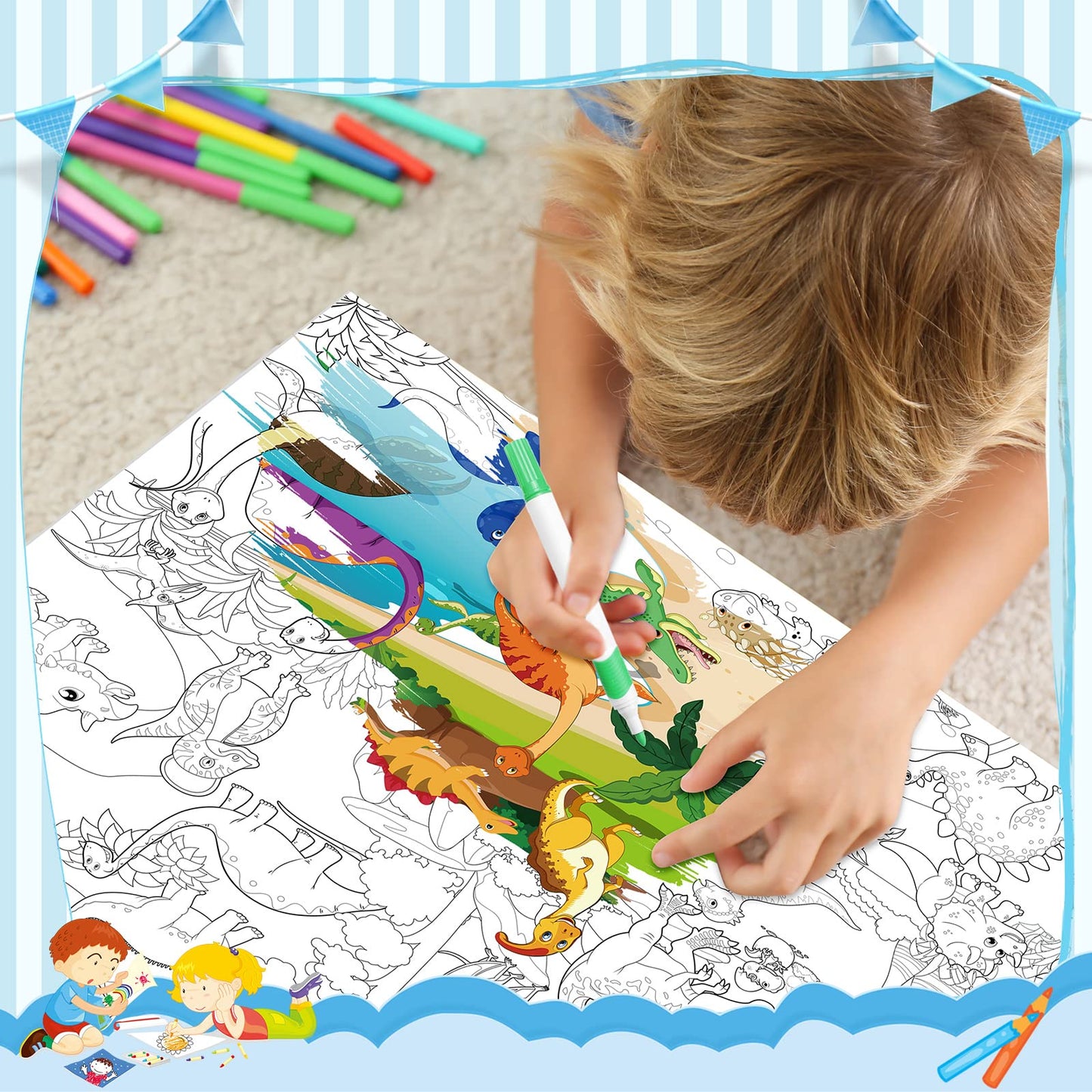 Funrous Set of 3 Jumbo Giant Coloring Poster 45 x 32 Inch Large Table Wall Size Coloring Sheets with Zoo Animal, Ocean Creature,