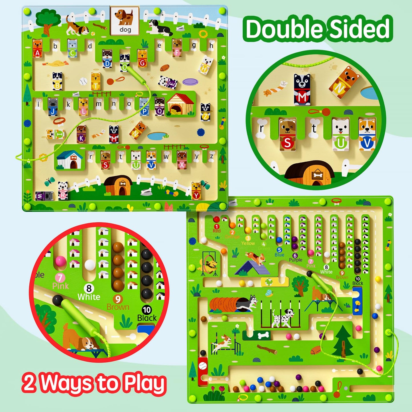 2 In 1 Magnetic Color And Number Maze Magnet Alphabet Counting Dog Puzzle Double Sided Board Fine Motor Skills Montessori Educat