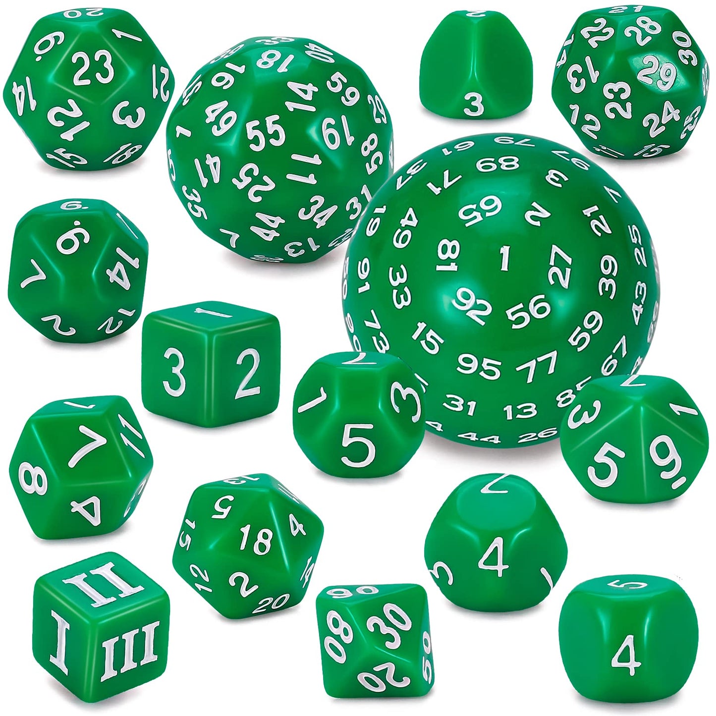 CiaraQ DND Polyhedral Dice Set (15pcs) D4-D100 Game Dice with Dice Bag for Dungeons and Dragons Role Playing Table Games (Green