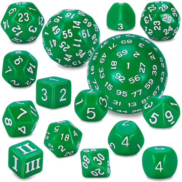 CiaraQ DND Polyhedral Dice Set (15pcs) D4-D100 Game Dice with Dice Bag for Dungeons and Dragons Role Playing Table Games (Green