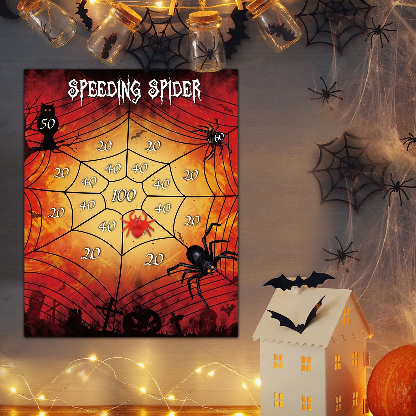 Astaron Halloween Party Supplies Throw The Spider On The Web Halloween Party Games With 2 Sticky Spiders Larger Halloween Poster Birthday Party Games