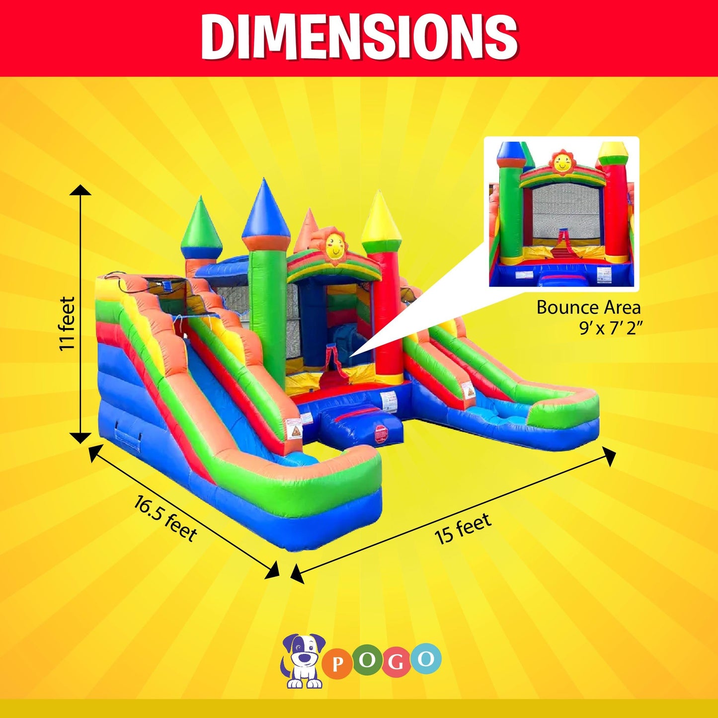 Inflatable Bounce House and Double Slide Combo Unit (Without Blower) - 16.5 x 15 x 11 Foot- Crossover Rainbow Castle Combo Bounc