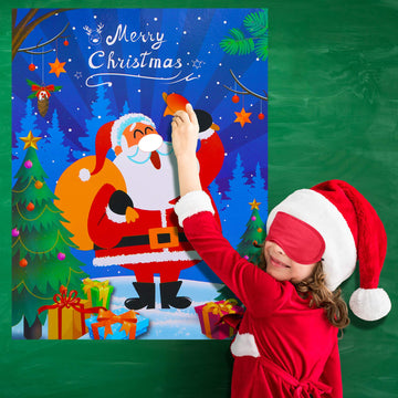 SKYLETY Christmas Party Games Pin The Nose Game on Santa Claus Fun Xmas Blindfold Party Games for Family Friends Christmas Party Favors Supplies