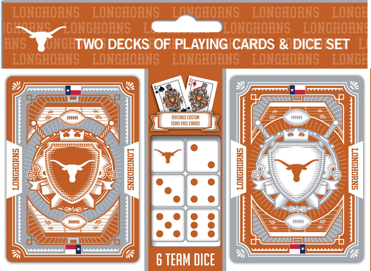 Masterpieces Game Day - NCAA Texas Longhorns 2-Pack Playing Cards & Dice Pack - Officially Licensed Set for mature-themeds and Family