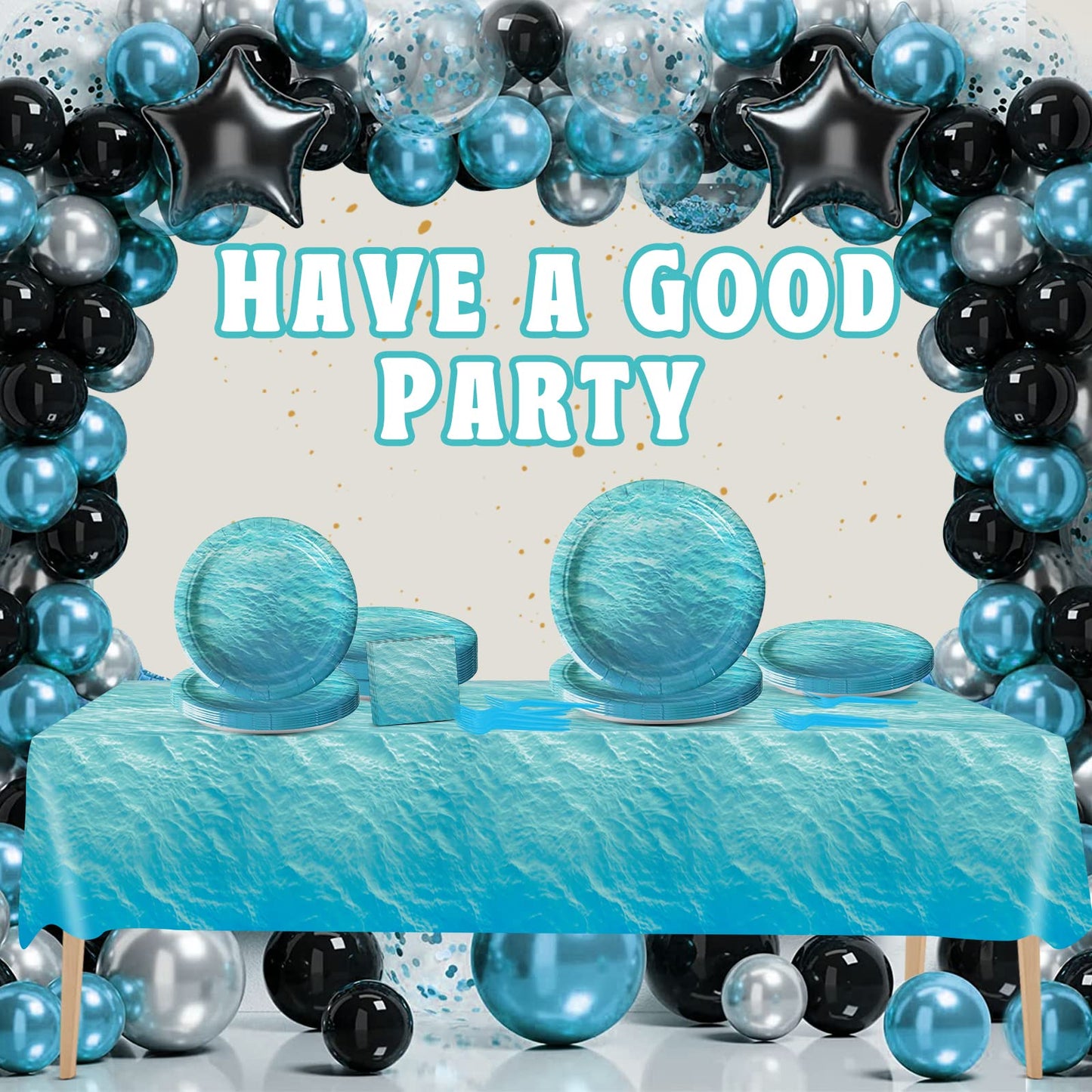 Gisgfim 98 Pcs Ocean Sea Party Supplies Ocean Waves Party Plates Ocean Sea Party Tablecloth Ocean Theme Party Decorations For Ad