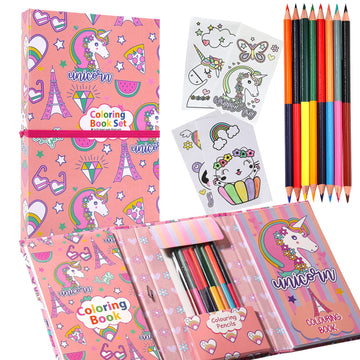 Unicorn Coloring Book Set With Coloring Pages & Colored Pencils, Art Supplies For Kids Ages 4-6-8, Arts Crafts Travel Coloring Kit For Girls 4 5 6 7 8 Year Old Birthday Gift
