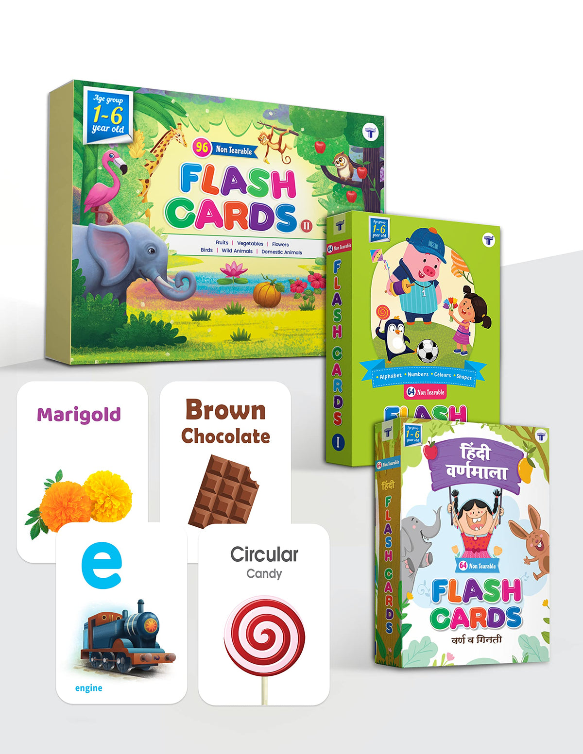 Flash Cards For Kids 2+ Years | 224 NonTearable Flash Cards Set | Alphabet, Numbers, Hindi Varnamala, Animals, Fruits, Colours 
