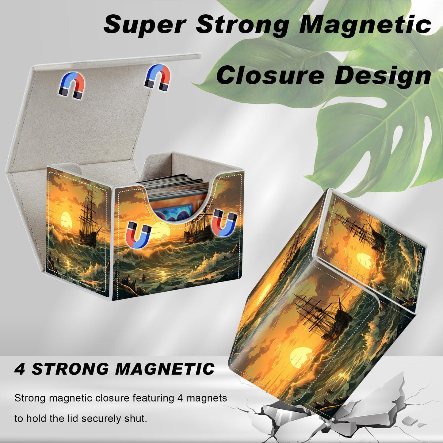 DEGDFSGR Card Game Storage Box for TCG MTG Commander Deck Box Organizer Trading Card Case Magnetic Closure Creative Pattern Up t