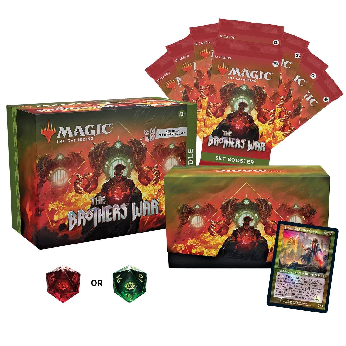 Magic The Gathering The Brothers War Bundle - Transformers Card, 8 Set Boosters, Green/Red, Model D03080000, Paper Material