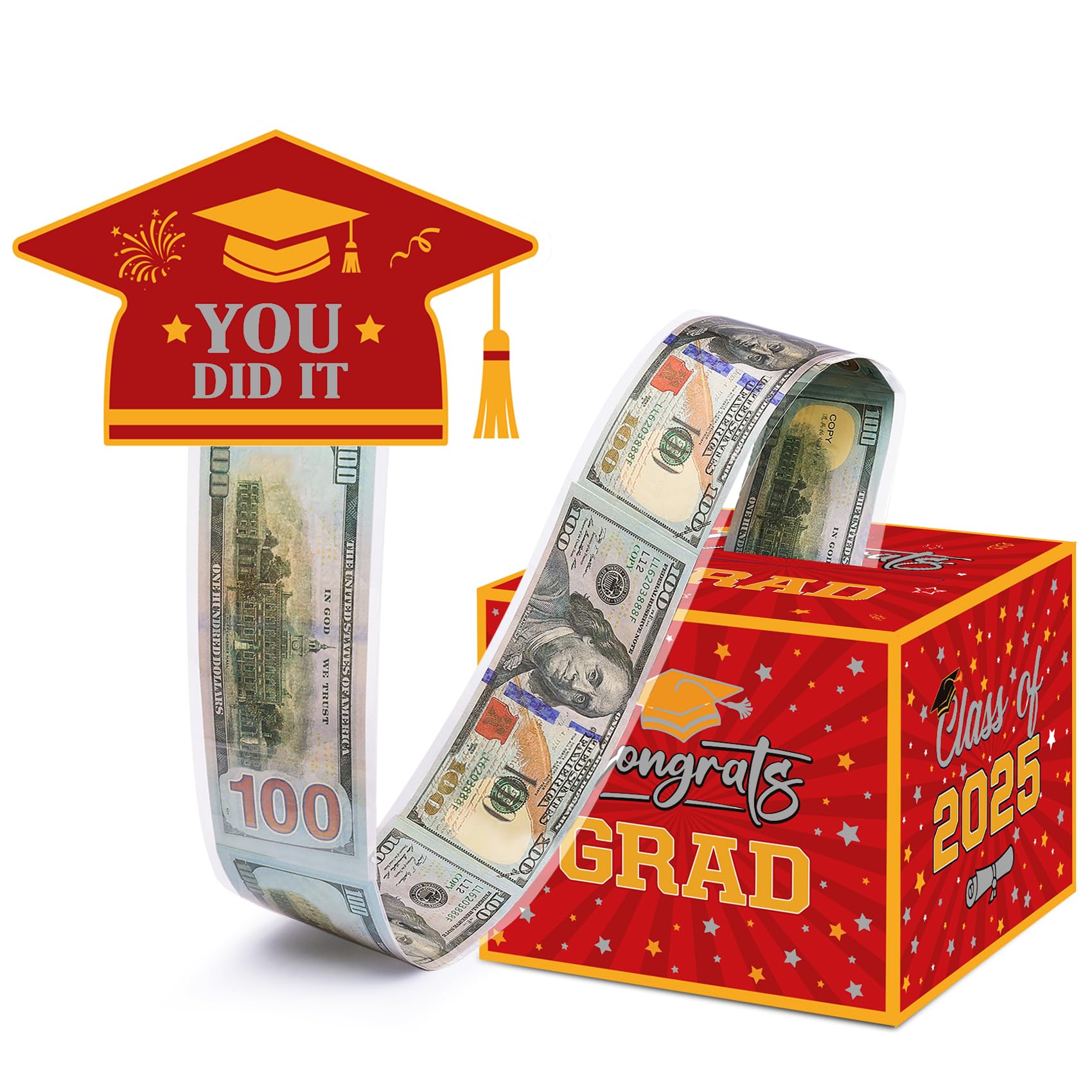 Meiidoshine Graduation Gifts, Graduation Money Box Red, Surprise Grad Money Holder with Pull Out Card, Class of 2025 Funny Cash 