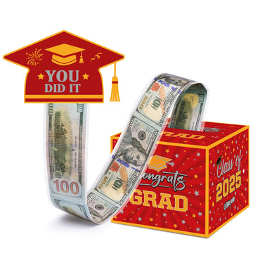 Meiidoshine Graduation Gifts, Graduation Money Box Red, Surprise Grad Money Holder with Pull Out Card, Class of 2025 Funny Cash 