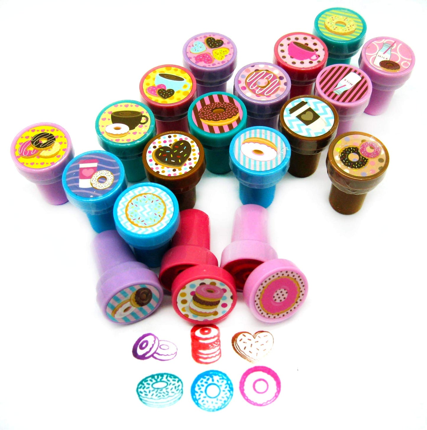 TINYMILLS 24 Pcs Donuts Stampers for Kids Donut Party Favors Goodie Bag Stuffers Pinata Fillers Classroom Rewards Carnival Prize