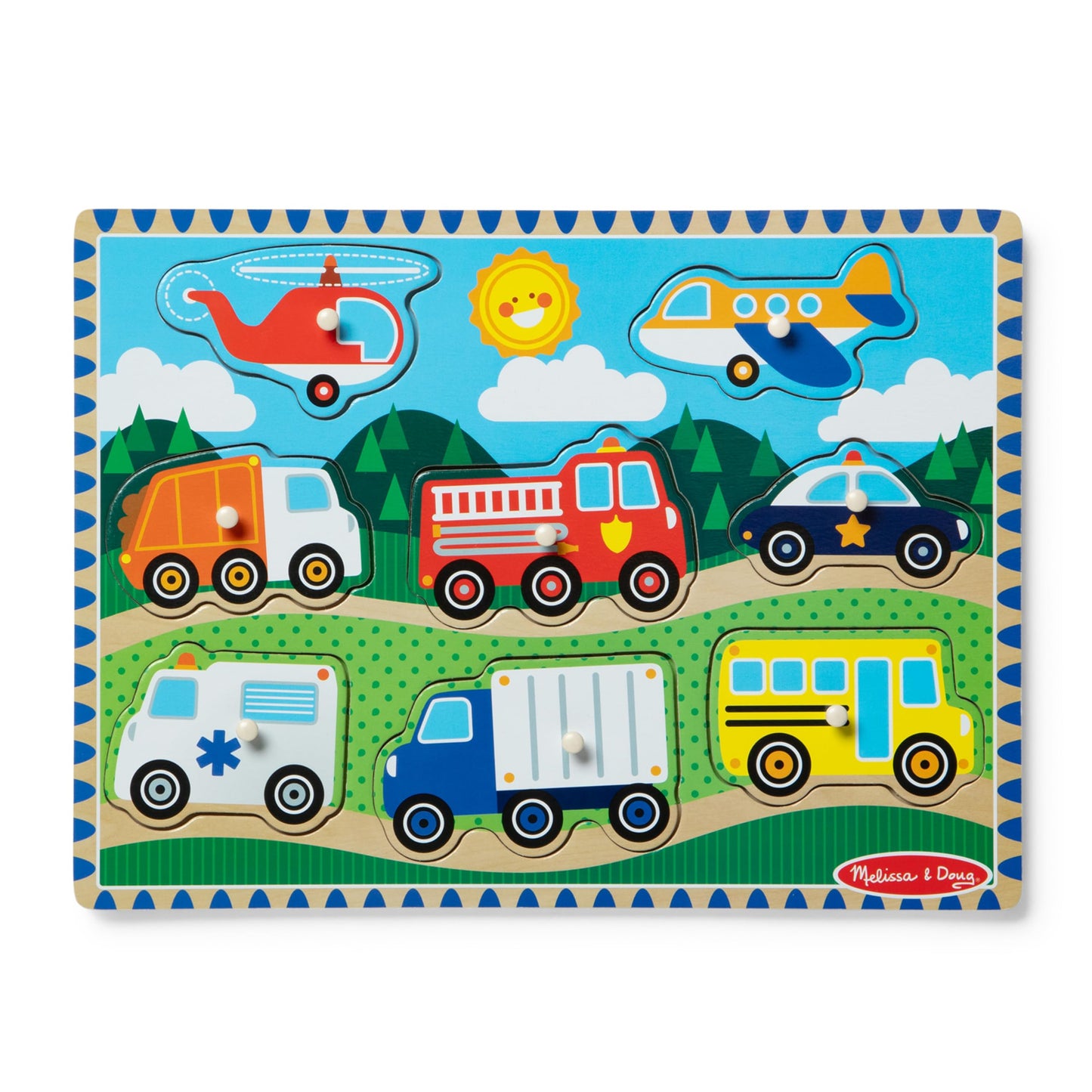 Melissa & Doug Vehicles Wooden Peg Puzzle (8 Pcs)