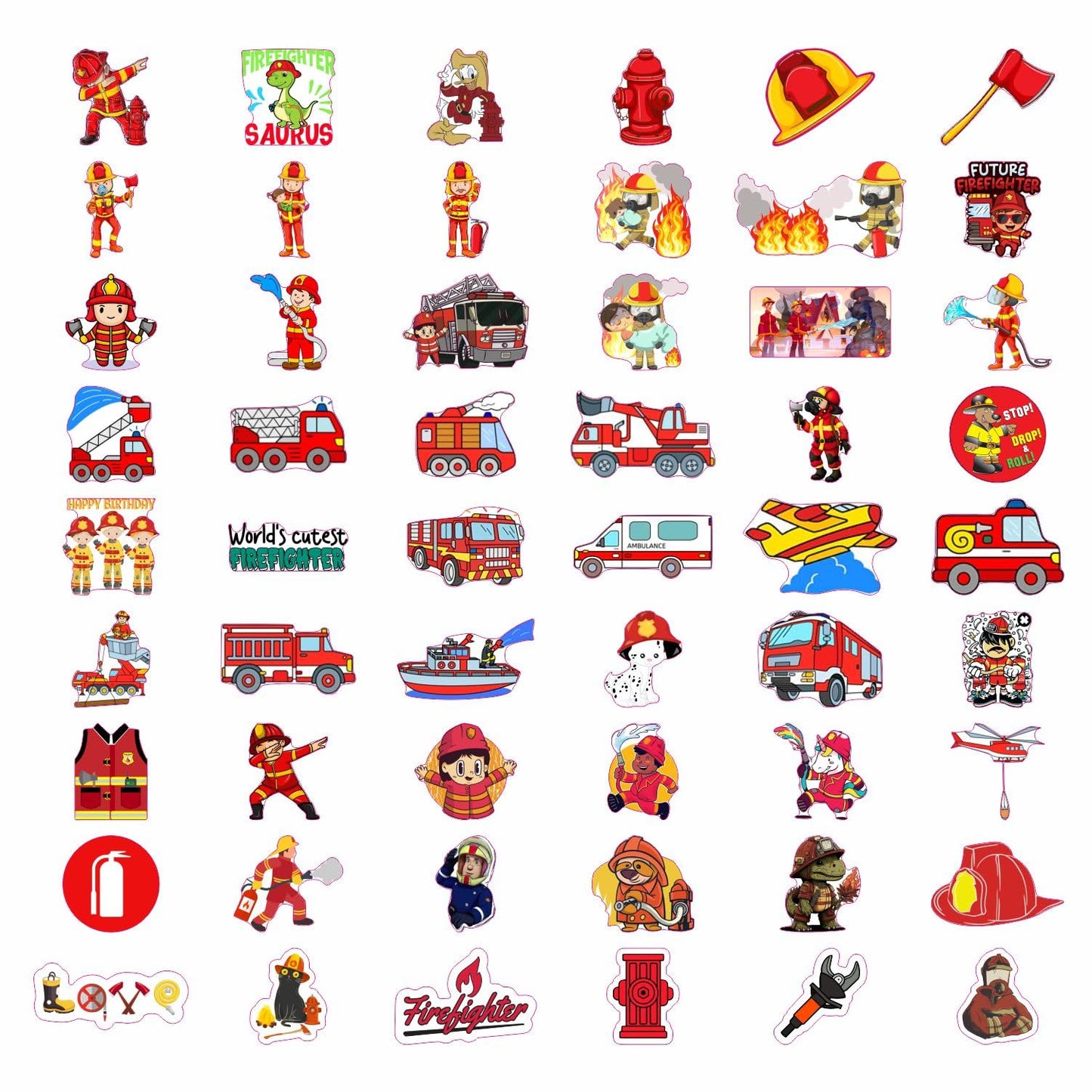 Bulbacraft Firefighter Stickers For Kids, 100Pcs Vinyl Decals, Waterproof, Reusable, Party Favors, School Supplies, Fire Truck T