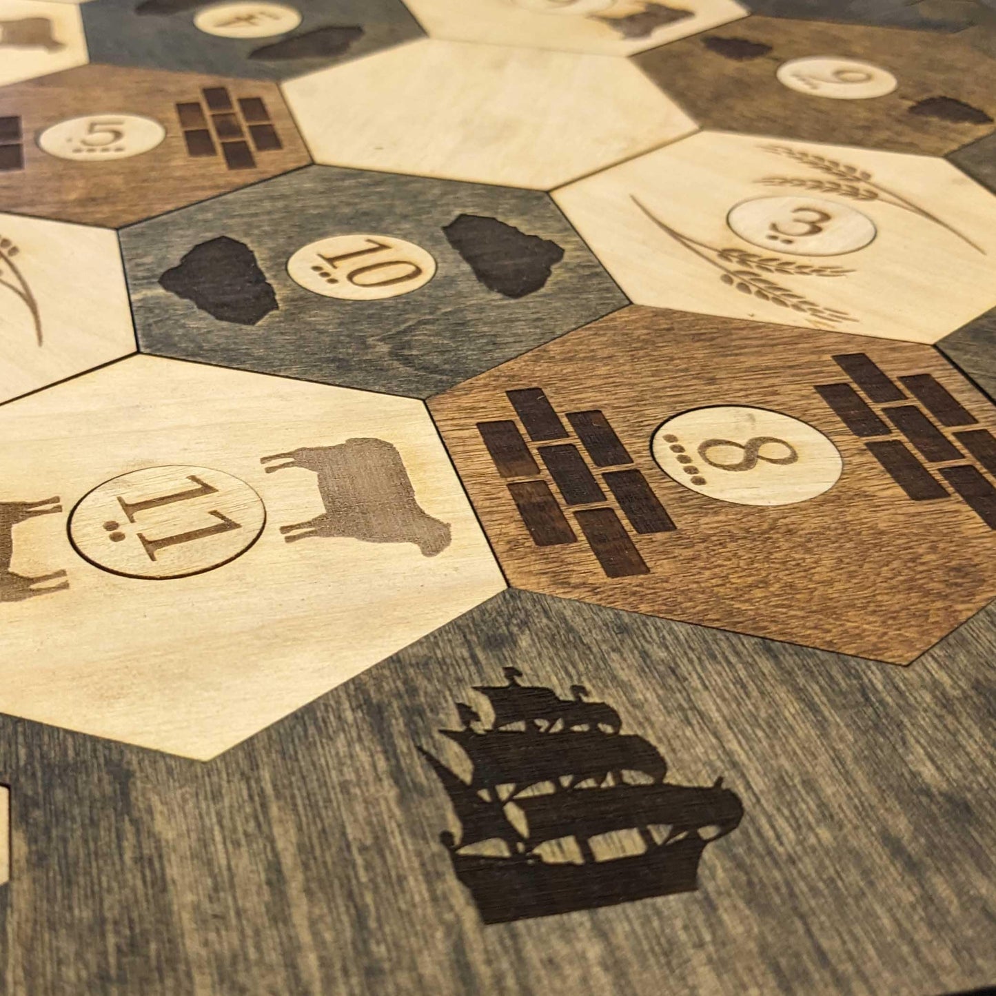Custom Wood Settler Game Board - 2-4 Players | Main Board Natural Frame | Compatible With Catan