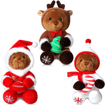 Hydren 3 Pieces Christmas Bear Stuffed Animals Dressed As Elk Snowman Santa Christmas Cute Bear Plush Set 7 Inch Soft Plush Bear