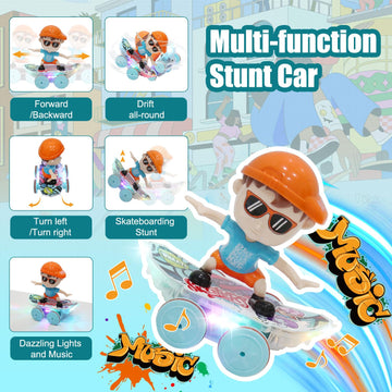 Remote Control Car Stunt Car,Skateboard RC Car with Light Music,360Spins Light Up Skateboard,Toys for 3 4 5 6 Year Old Boy Girls