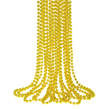 SHAOQINLIN 12 PCS Gold Bead Necklace, Gold Mardi Gras Christmas Beads Necklaces 33'' Metallic Beaded Costume Necklaces Party Nec