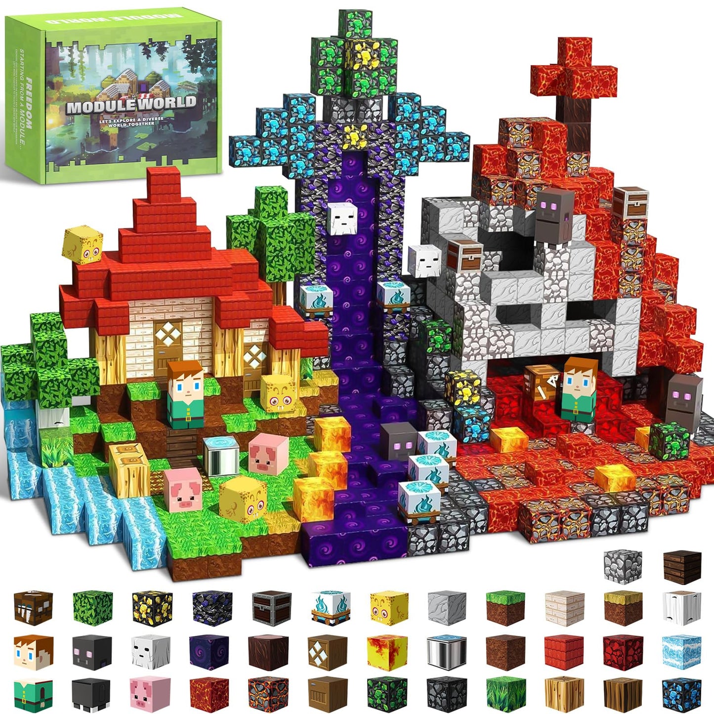 Intoypad 300PCS Magnetic Blocks for Kids, 0.8in Magnetic Building Block Toys for Boys Girls Age 3 4 5 6 7 8 9 10 Magnet Cubes Ga