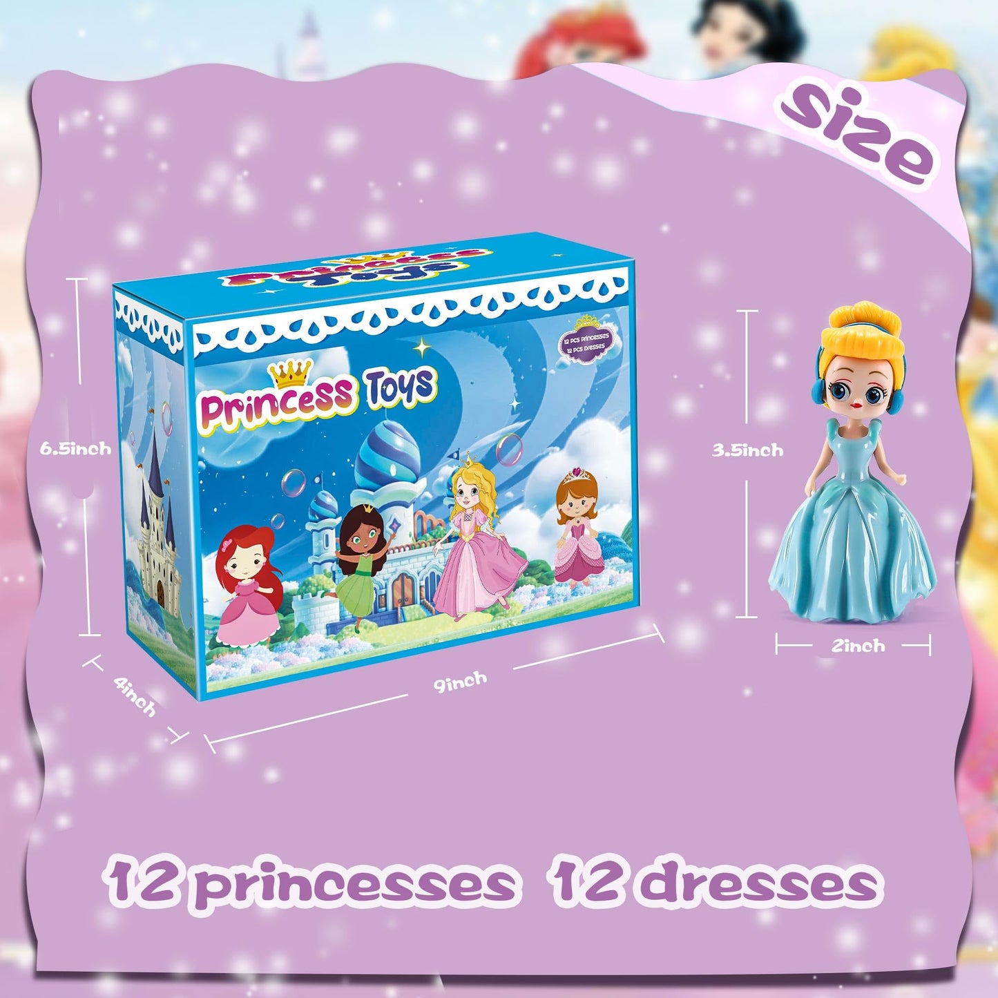 Bicakza Princess Toy Set - 12 Transformable Dolls with 24 Outfits, Ideal for Girls' Play, Party Favors, and Easter Gifts