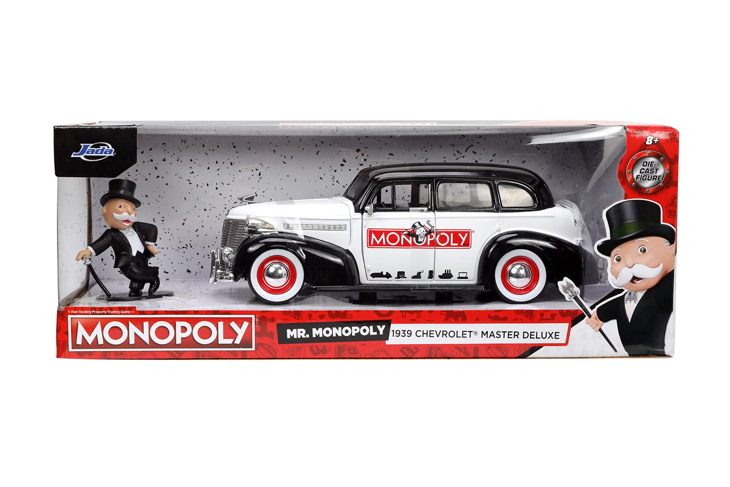 Jada Toys Mr. Monopoly 1:24 1939 Chevrolet Master Deluxe Die-cast Car w/ 2.75 Rich Uncle Pennybags Figure  Toys for Kids and mature-themeds (33230)