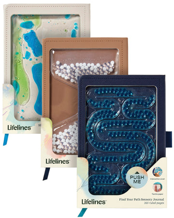 Lifelines Sensory Journal, Assorted 3-Pack Bundle - Fidget Ruled Notebook Journal With Interactive Tactile Cover & Embossed Patt