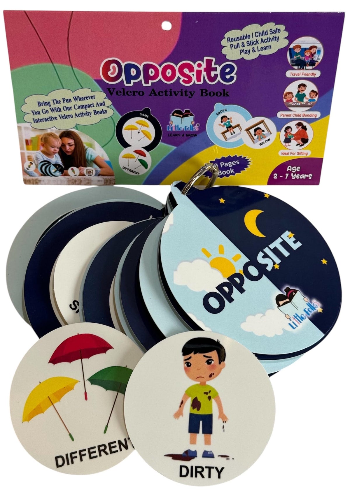 Littlefolks Opposite Words Flashcard Velcro Activity Book | Busy Binder | 10 Reusable Pages | Birthday For Boys & Girls I Educat