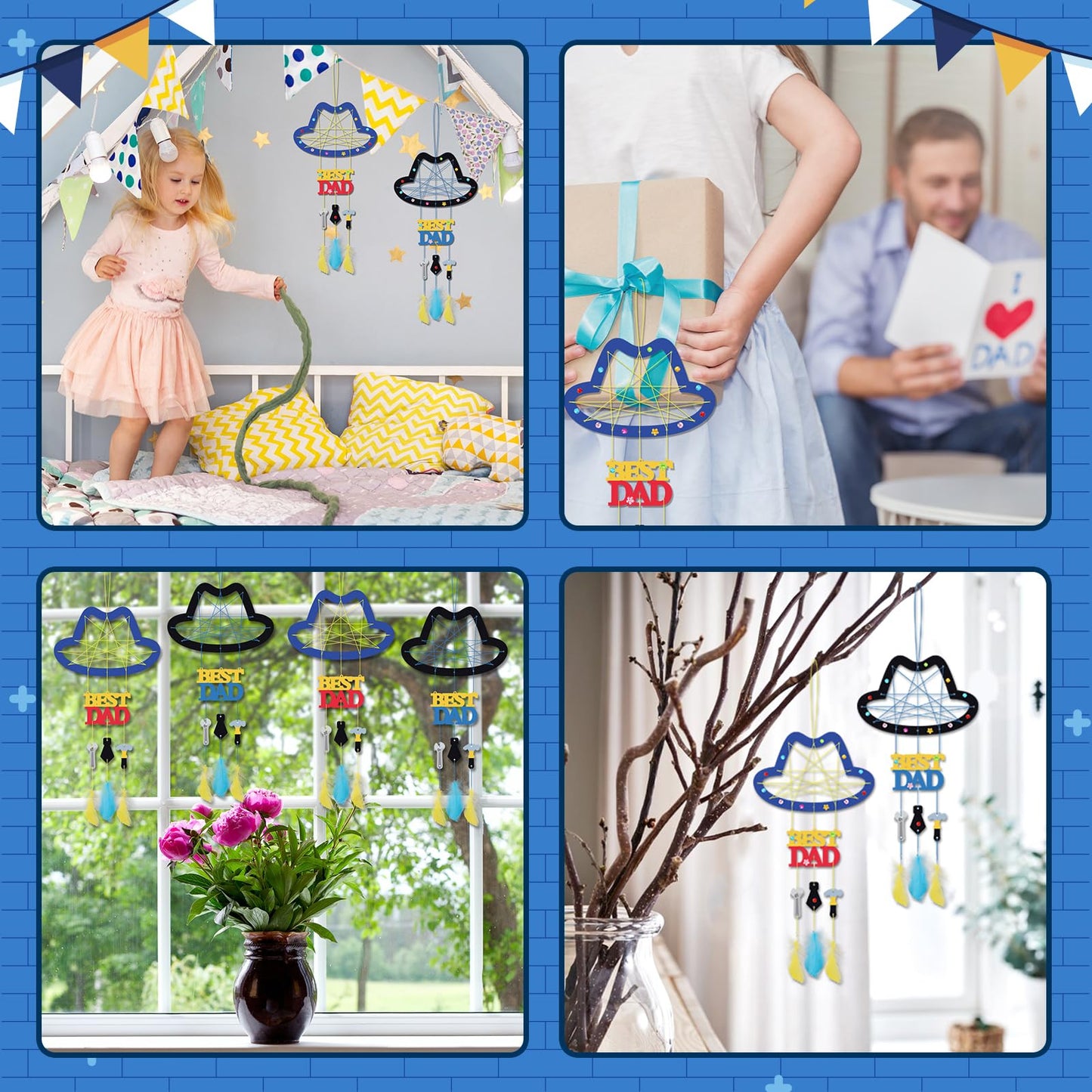 Fennoral 6 Pack Dad Dream Catcher Craft Kit For Kids Paint You Own Father'S Day Dreamcatcher Diy Coloring Wooden Art And Craft F