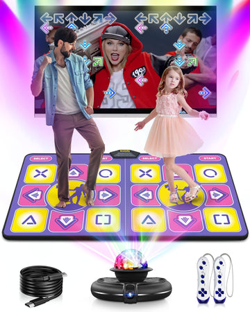 Acelufly Double Dance Mat - Wireless Electronic Dance Mat For Tv With Camera, Anti-Slip Fitness Dance Pad For Kids & Adults, Dance Game Mat Toy Gift For 3-12 Year Old Girls & Boys (Purple)