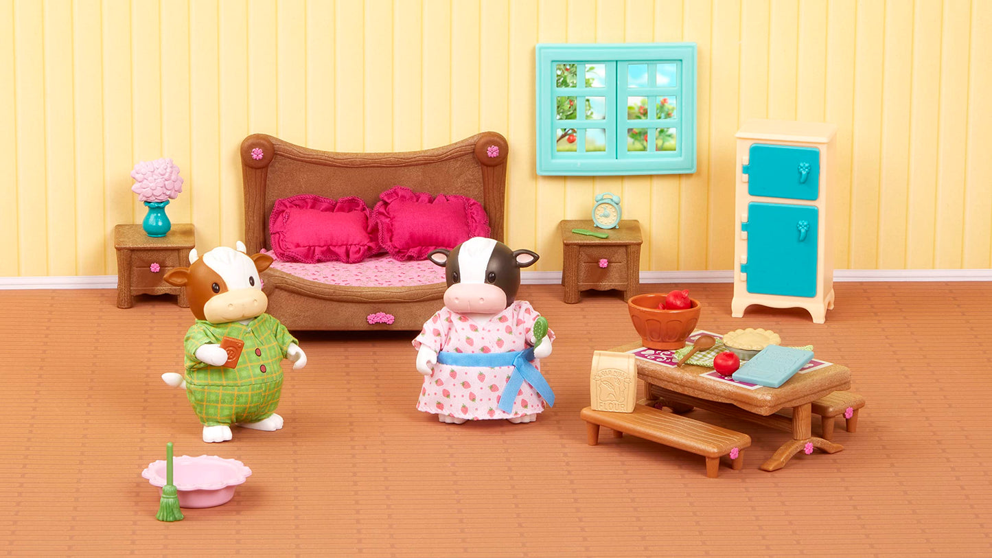 Lil Woodzeez Li'L Woodzeez Bedroom & Dining Playset With 2 Characters – Dollhouse Furniture Set – Toy Bedroom & Kitchen Playset – Animal Figurines – Kids 3 Years +