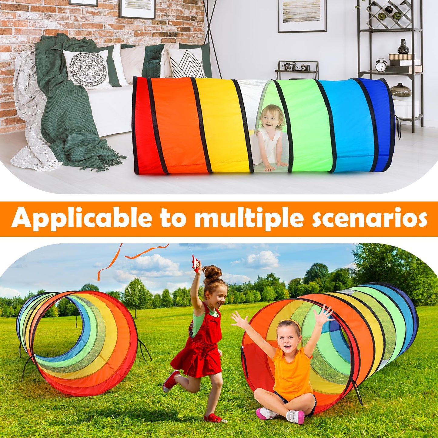 PullCrease 2 Pcs Giant 27.6 Inch Play Tunnel for Kids and Large Dogs Colorful Pop Up Crawl Tunnel Toy for Toddlers with Mesh Col