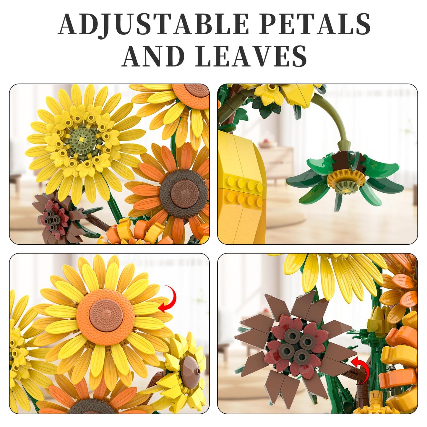 Flowers Building Set for mature-themed  Icons Sunflowers Pot Kits Compatible with Lego Flowers  Artificial Flowers Botanical Collection  Christmas  Valentine's Day Gifts for Him Husband Her Kids 8+