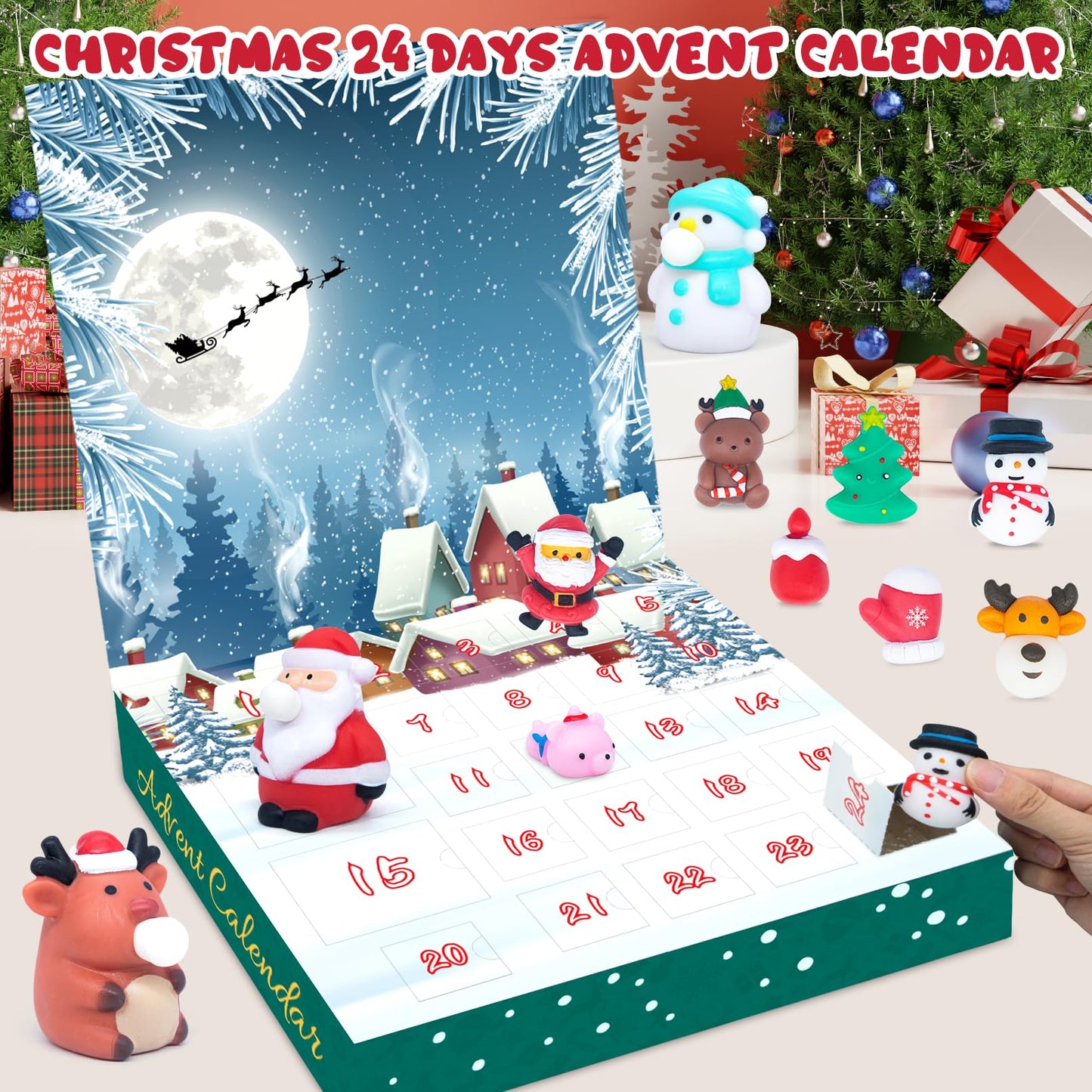yocjoky Advent Calendar 2025 - 3 Jumbo & 21 Mochi Squishy Toys, 24 Days Countdown for Kids, Colorful Cartoon Design