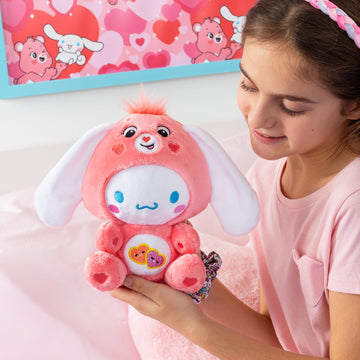Care Bears Cinnamoroll Dressed as Love-a-Lot Bear Plush Toy, 8" Small, Pink, Soft Polyester, Model 22702, Great for Ages 4+