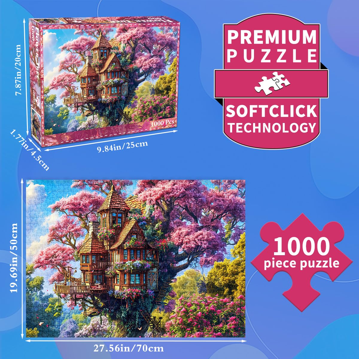Jigsaw Puzzles for mature-themeds 1000 Piece Puzzle for mature-themeds 1000 Pieces Puzzle 1000 Pieces-Whimsical Tree House and Flowers