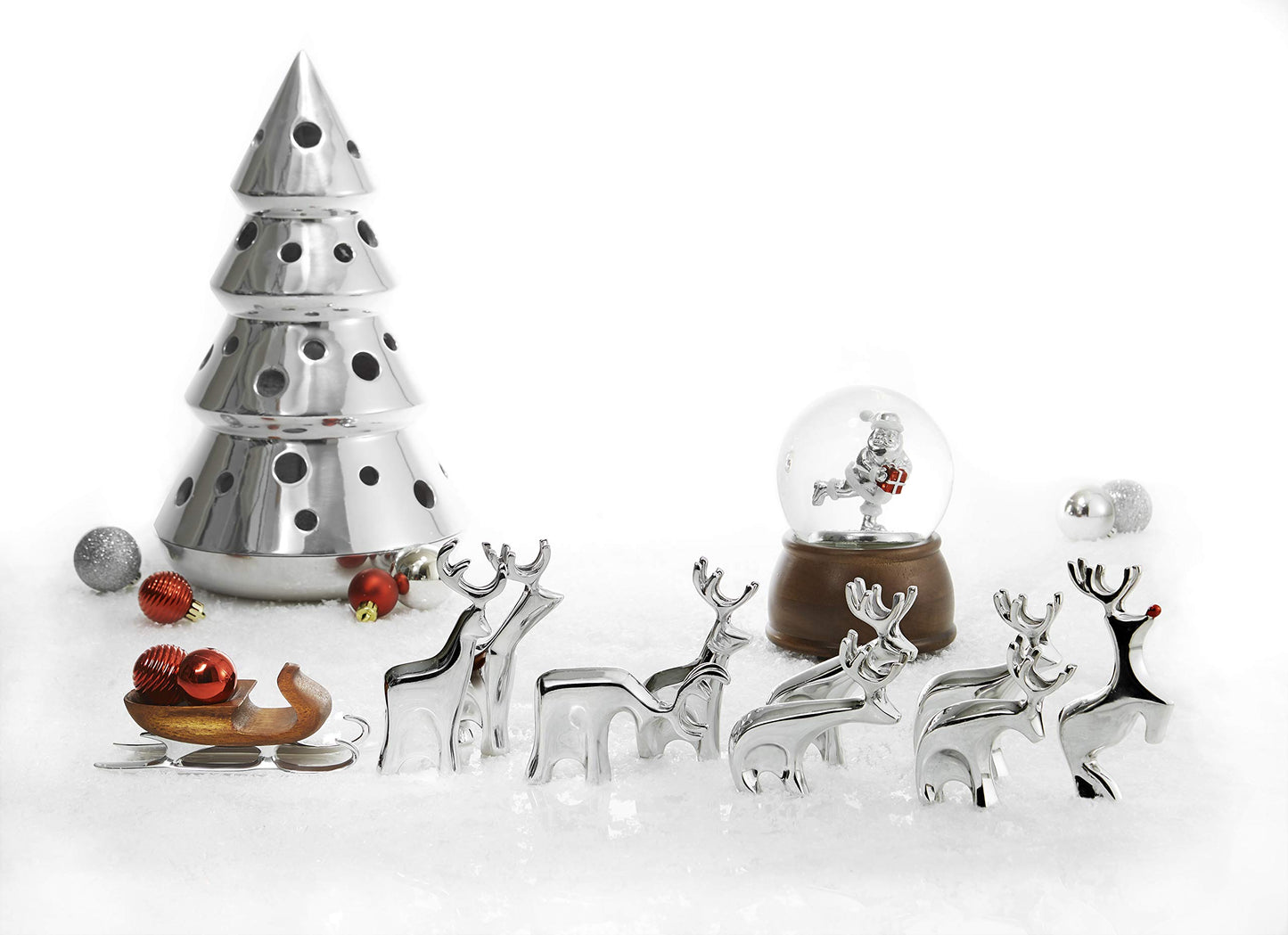 Nambe Christmas Sleigh With Reindeer Figurine Set - 3-Piece Seasonal Decor Figurines, Metal Alloy & Acacia Wood Christmas Home Decoration For Mantels Or Tables - Winter Wonderland Decor