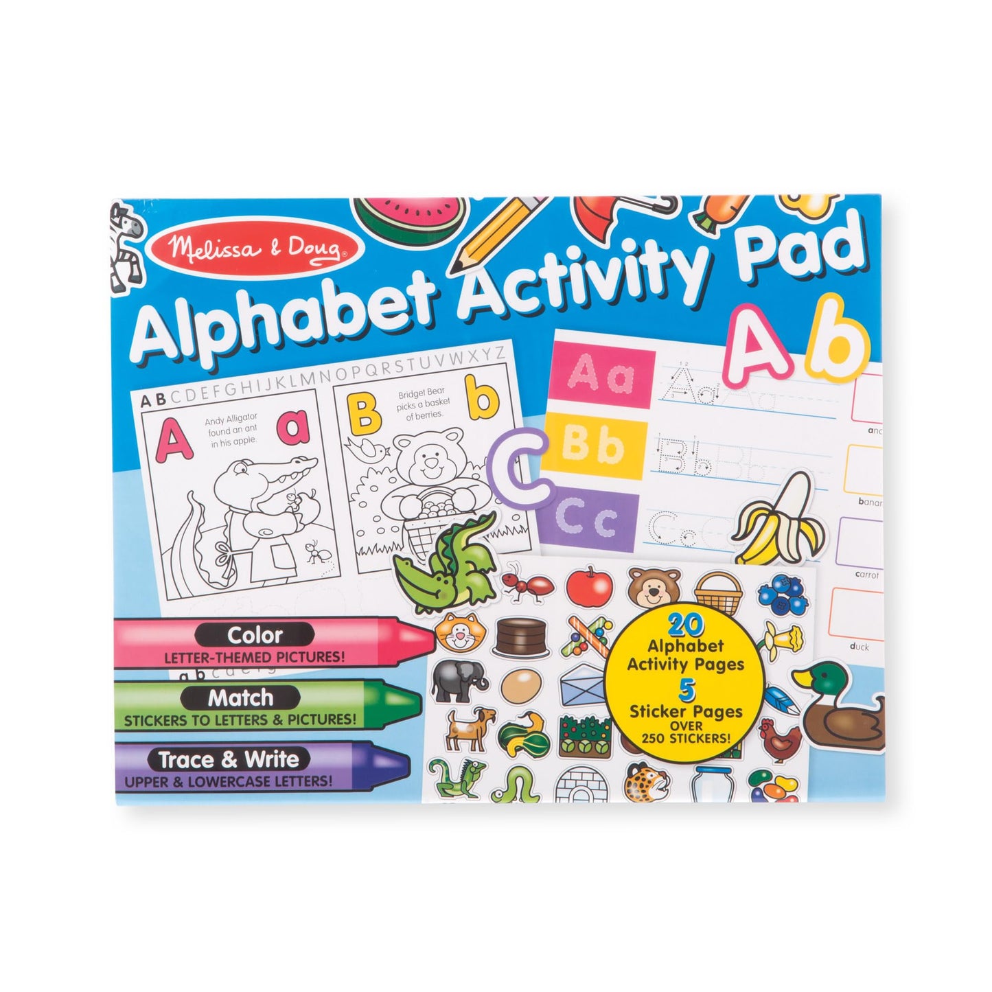 Melissa & Doug Alphabet Activity Sticker Pad for Coloring, Letters (250+ Stickers) - FSC Certified