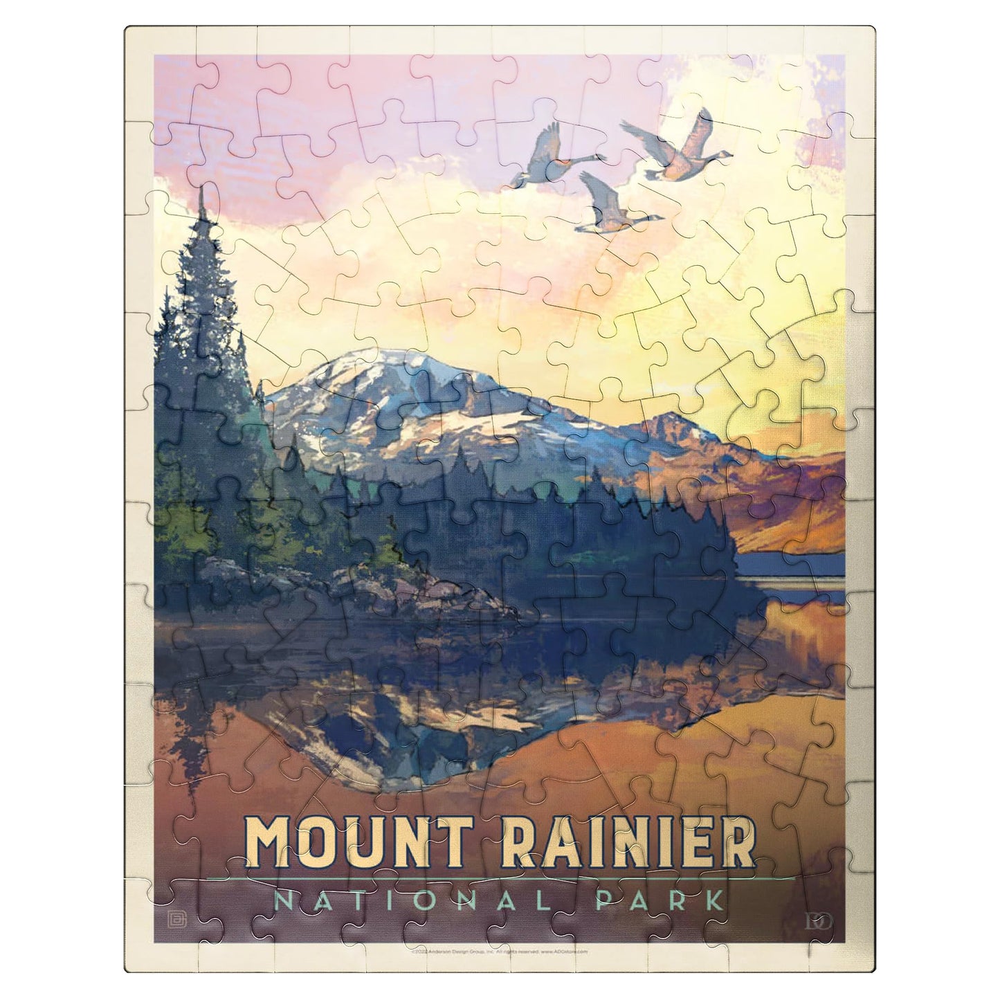 Mypuzzle Mount Rainier National Park: Daybreak, Vintage Poster - Premium 100 Piece Jigsaw Puzzle For Adults