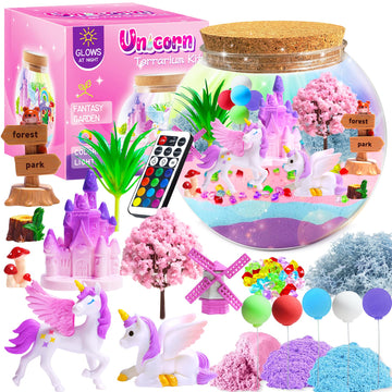 Mscawow Unicorn Terrarium Kit for Kids, DIY Light-Up Decorations Arts & Craft Kit - 4 5 6 7 8-12 Year Old Girl Birthday Gift Toy