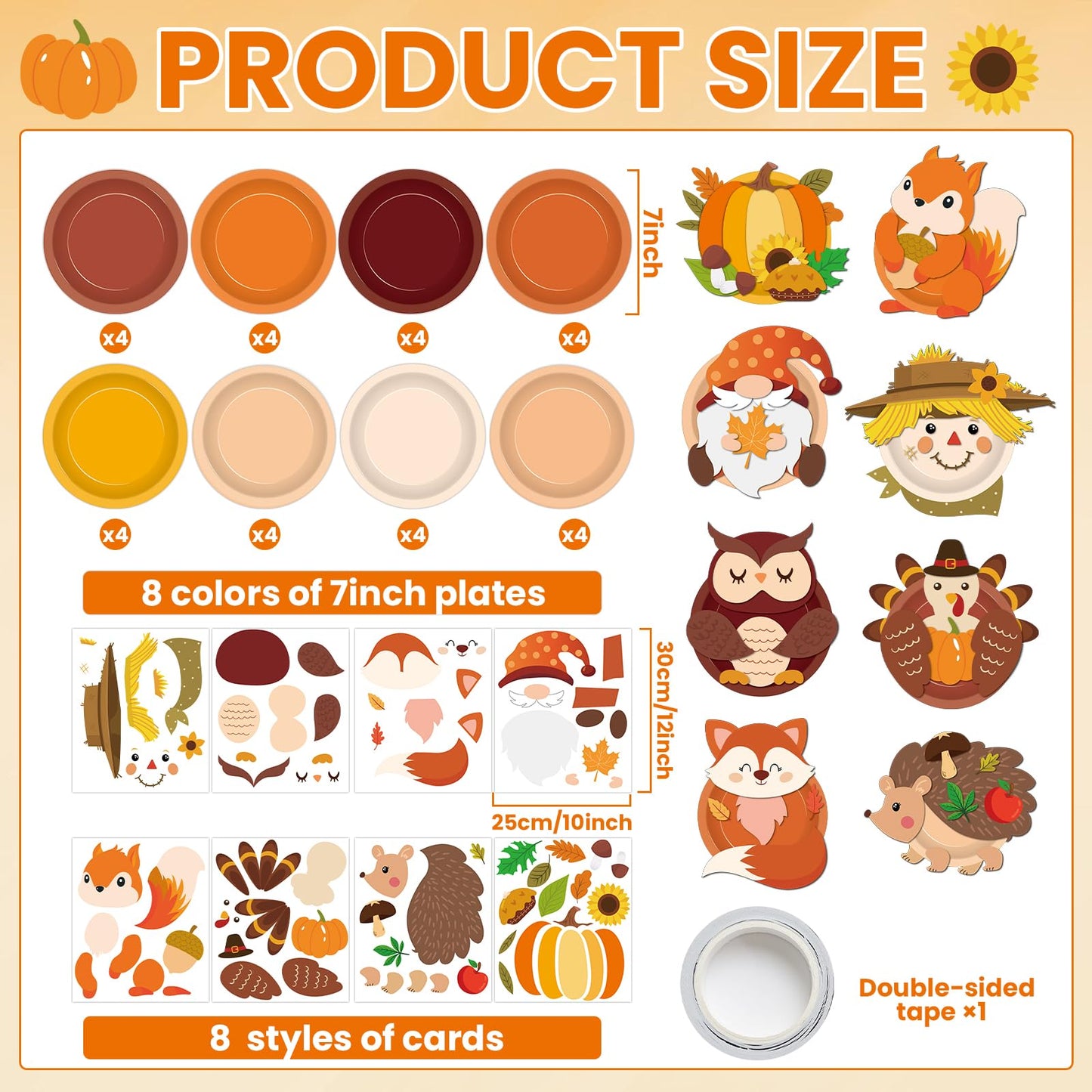 32 Sets Fall Craft Kits Autumn Party DIY Plate Art Craft Kits Fall Thanksgiving Educational Craft Decorations Make a Pumpkin Tur