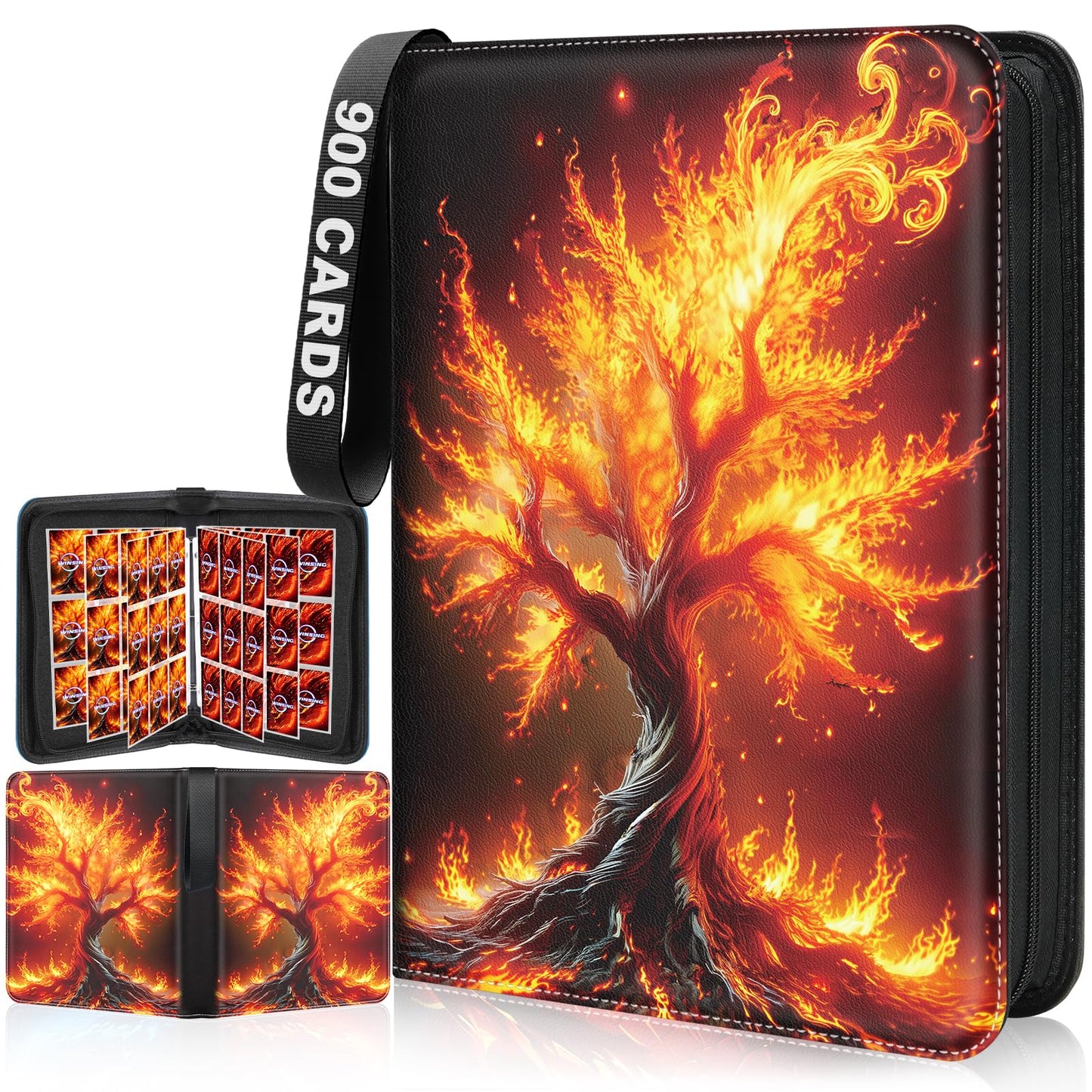 Winsing Card Binders 9 Pocket with 900 Pockets enhanced Zipper Case with 50 Removable Pages  Trading Folder Album Sleeves Holder Sheets for Game and Sports Cards Gifts for Boys and Girls  Yellow