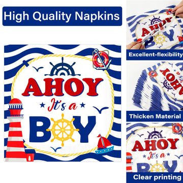 25 Guests Nautical It'S A Boy Baby Shower Party Supplies Decorations Ahoy Nautical Party Disposable Plates Napkins Tableware Din