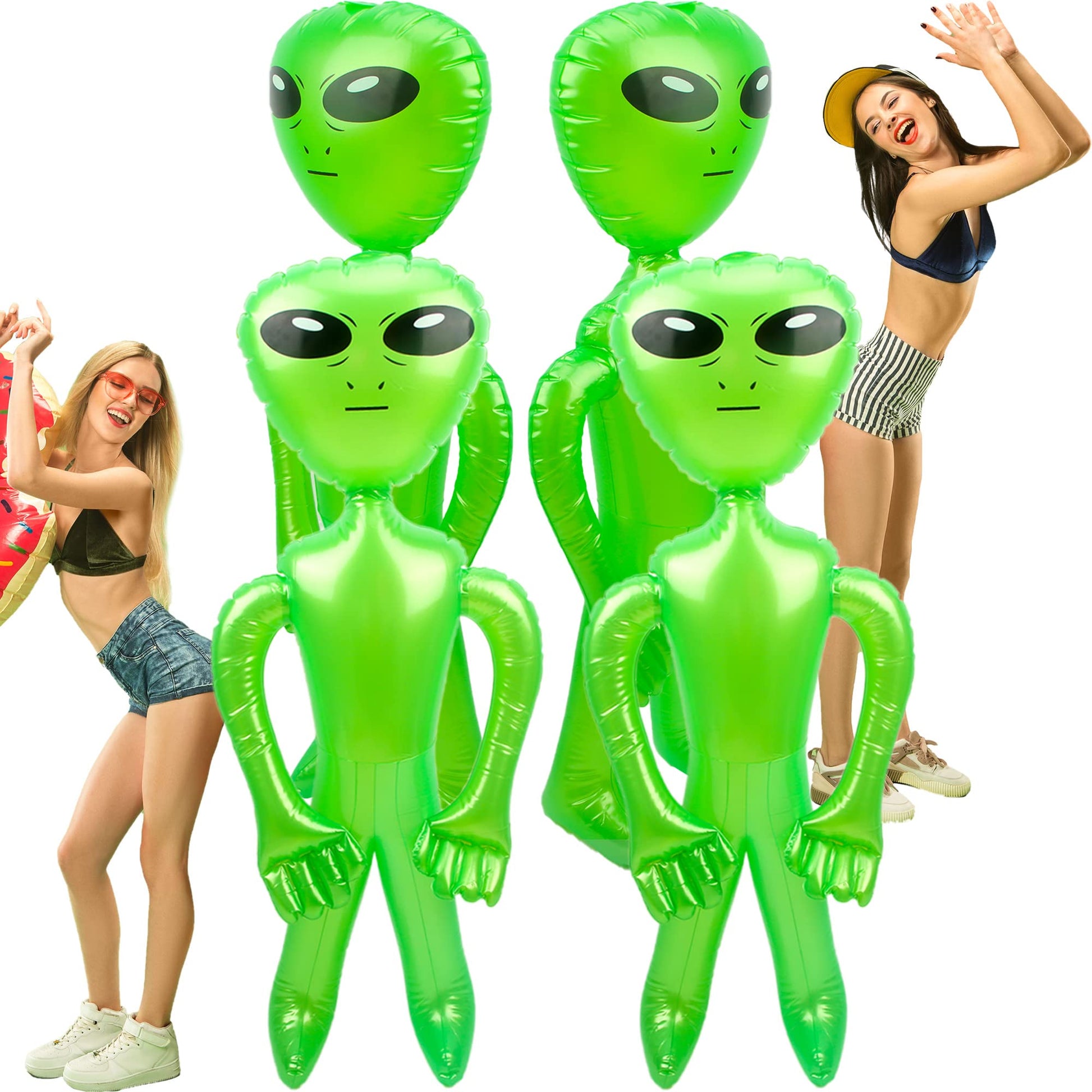 Haconba 4 Pack 67 Inch Giant Inflatable Alien Green Blow Up Alien Jumbo Inflatable Aliens for Alien Theme Party Halloween Home D