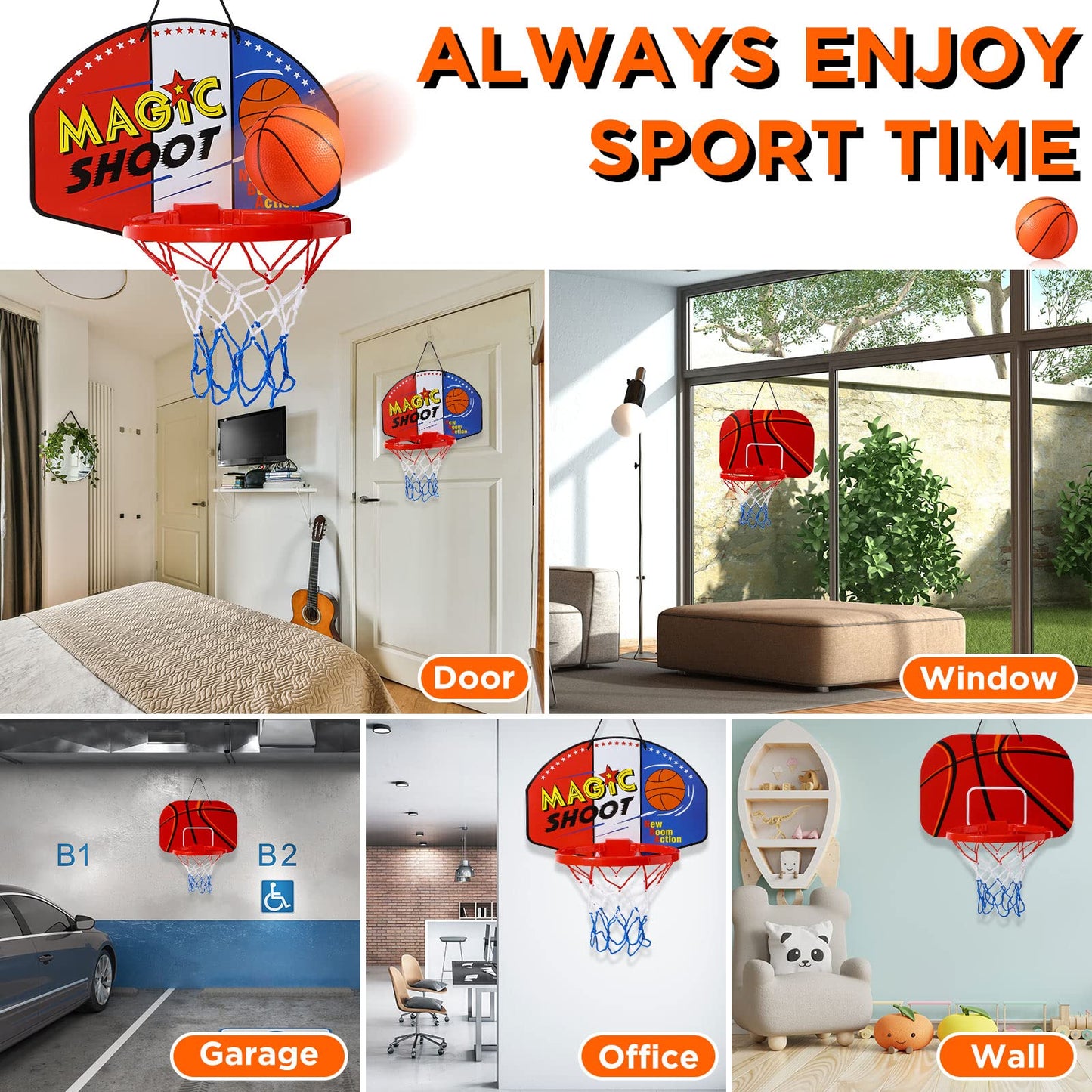 Sosation 2 Pcs Mini Basketball Hoop with 4 Basketball  Sticky Hook  Pump  Indoor No Drilling Basketball Hoop Decompress Game for Kid mature-themed Gift(Shoot  Basketball Pattern Style)
