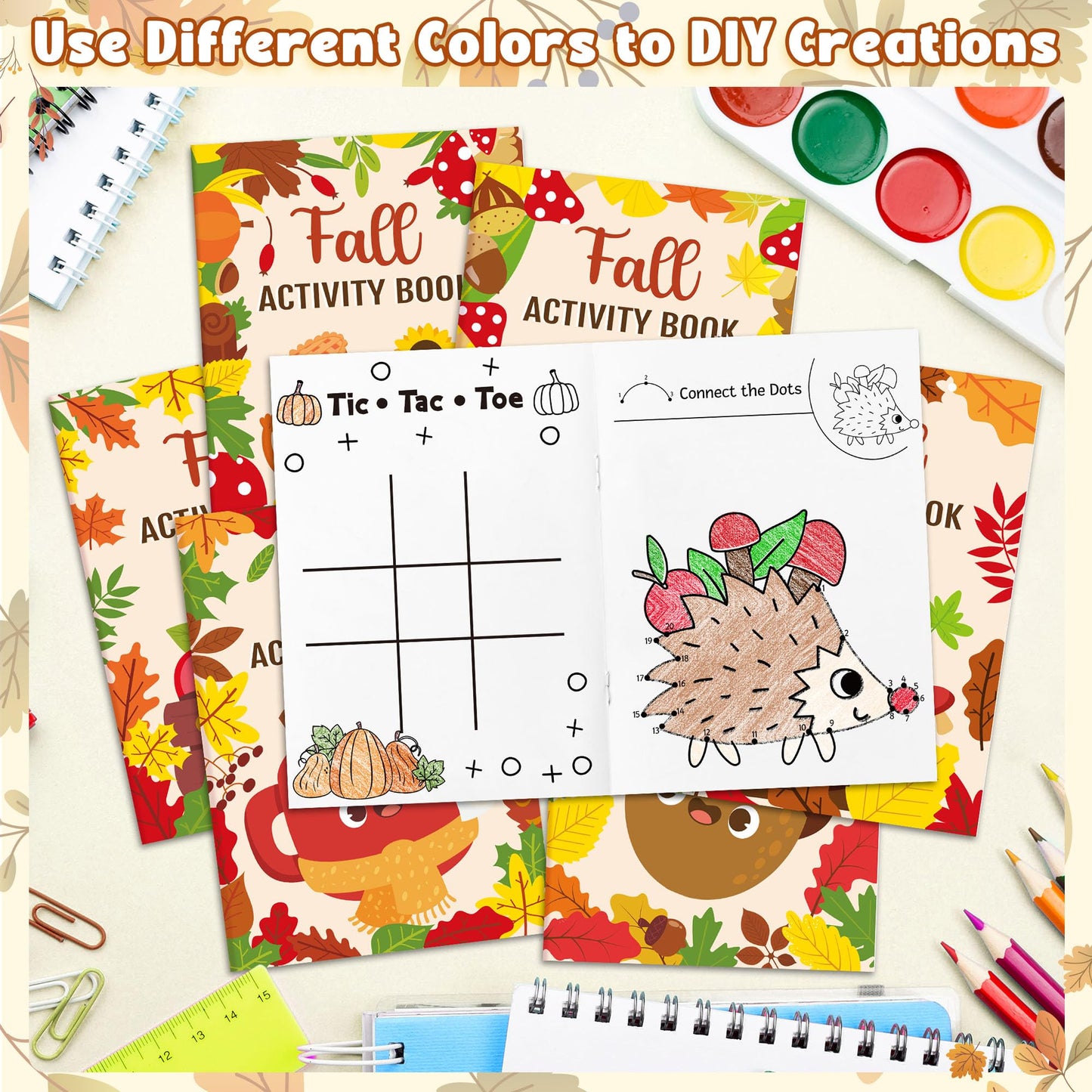 Fall Activity Books for Kids - 24Pcs Autumn Theme Mini Games Coloring Book Set Bulk DIY Art Drawing Mazes Word Search Word Scram