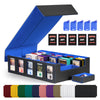 Kabinka Trading Card Storage Box - 5-Row Deck Case, 3900+ Cards, Faux Leather, Black & Blue, Includes 5 Toploaders & 48 Dividers